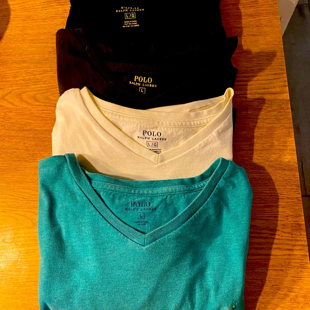 5 Polo T Shirts 1 White 1 black 1 navy 1 royal 1 teal size Large $20 each